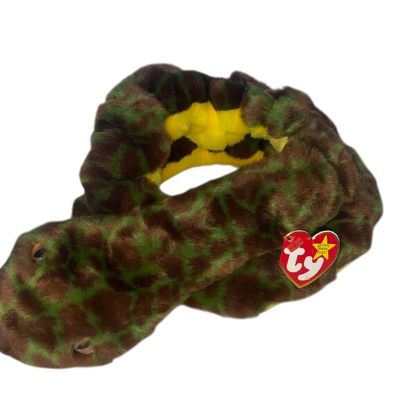 Ty Beanie Buddy Slither Snake Plush Toy 1999 Green & Brown Camo Stuffed Animal - Picture 11 of 11